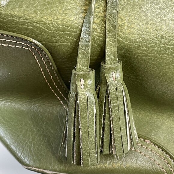 Vintage Leather Shoulder Handbag Earthy Forest Moss Green Olive Medium Hilfiger - Picture 5 of 16